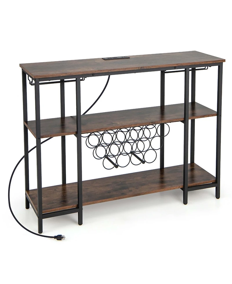 Cabinet Bar Table Rack for Drinks Glasses with Power Outlets