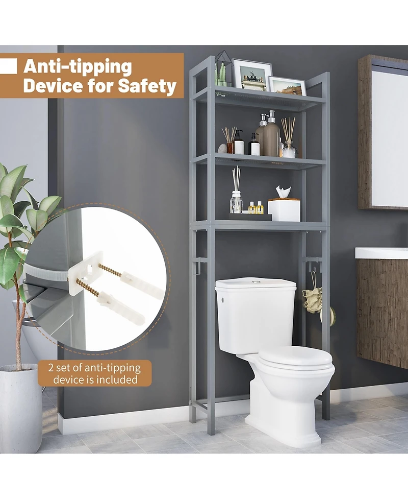 Costway Over-The-Toilet Storage Shelf Space Saving Metal Bathroom Organizer Hooks