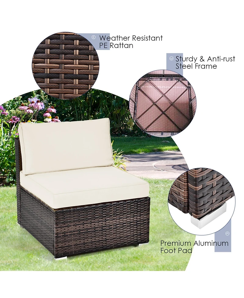 Gymax 6PCS Rattan Outdoor Sectional Sofa Set Patio Furniture Set w/ White Cushions