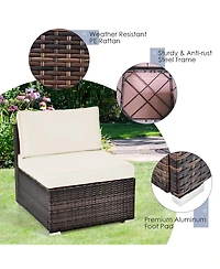 Gymax 6PCS Rattan Outdoor Sectional Sofa Set Patio Furniture Set w/ White Cushions