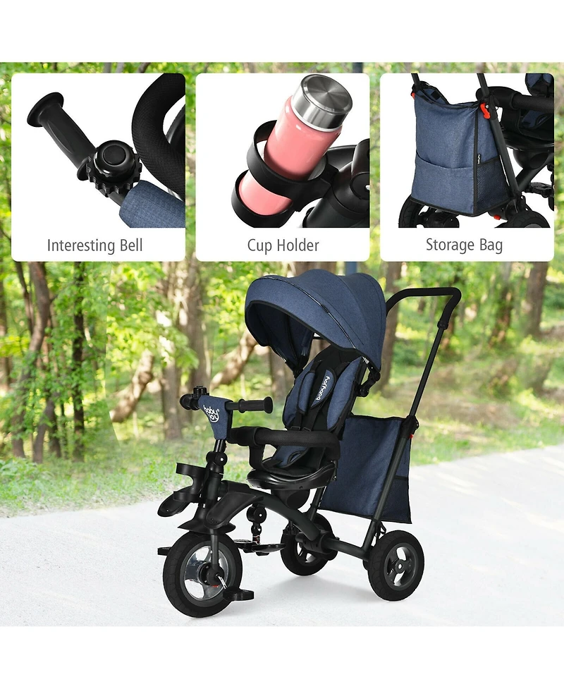 Costway 7-In-1 Kids Baby Tricycle Folding Steer Stroller w/ Rotatable Seat