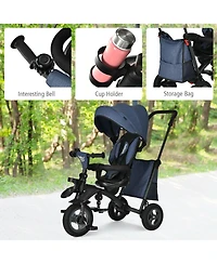 Costway 7-In-1 Kids Baby Tricycle Folding Steer Stroller w/ Rotatable Seat
