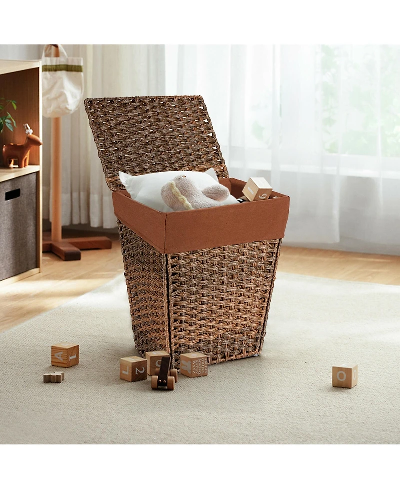 Handwoven Laundry Hamper Foldable w/Removable Liner, Lid & Handles