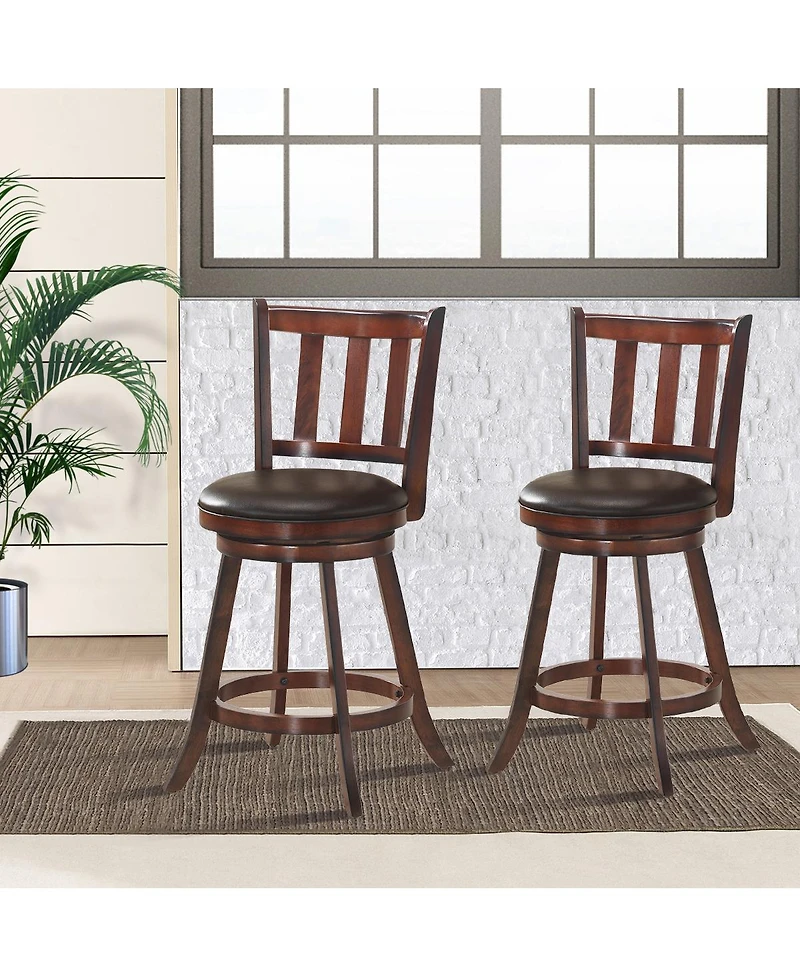 Set of 2 25'' Swivel Bar stool Leather Padded Dining Pub