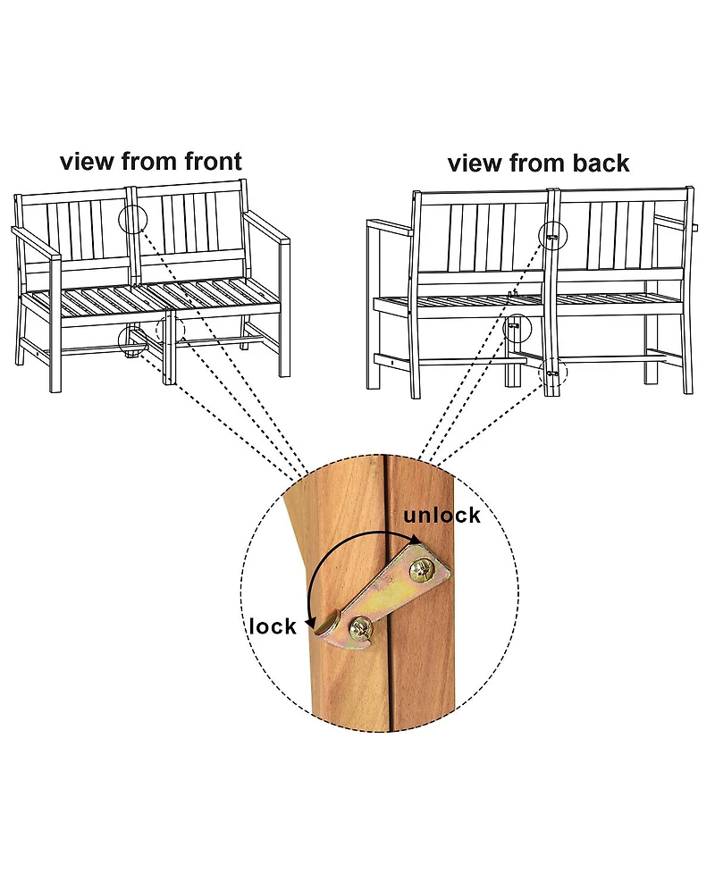 Costway 3 in 1 Patio Table Chairs Set Solid Wood Garden Furniture