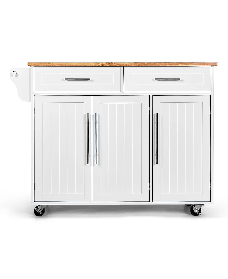 Kitchen Island Trolley Cart Wood Brown Top Rolling Storage Cabinet