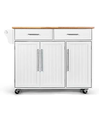Kitchen Island Trolley Cart Wood Brown Top Rolling Storage Cabinet
