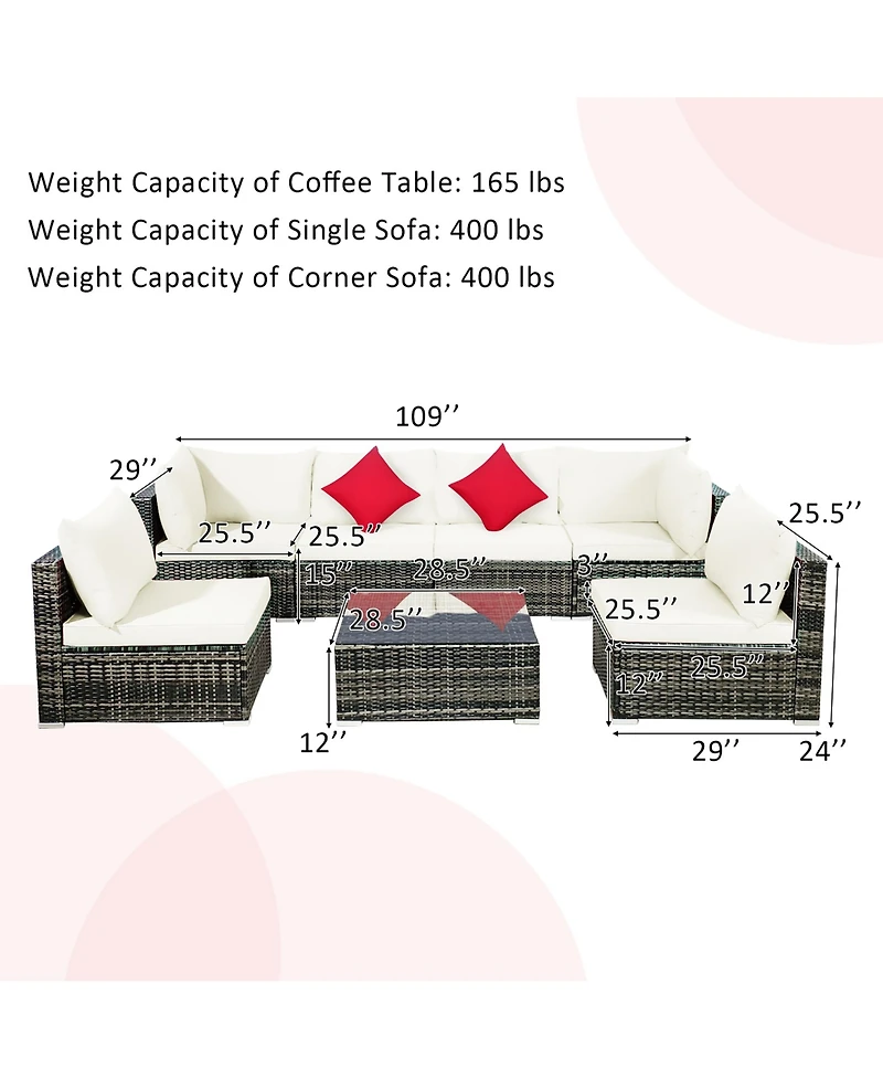 Costway 7PCS Patio Rattan Furniture Set Sectional Sofa Garden