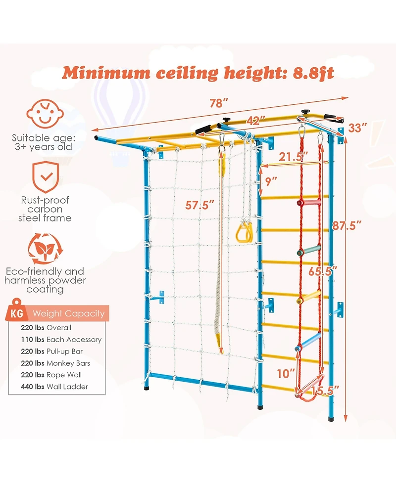 Costway 7 in 1 Kids Indoor Gym Playground Swedish Wall Ladder Children Home Climbing Gym