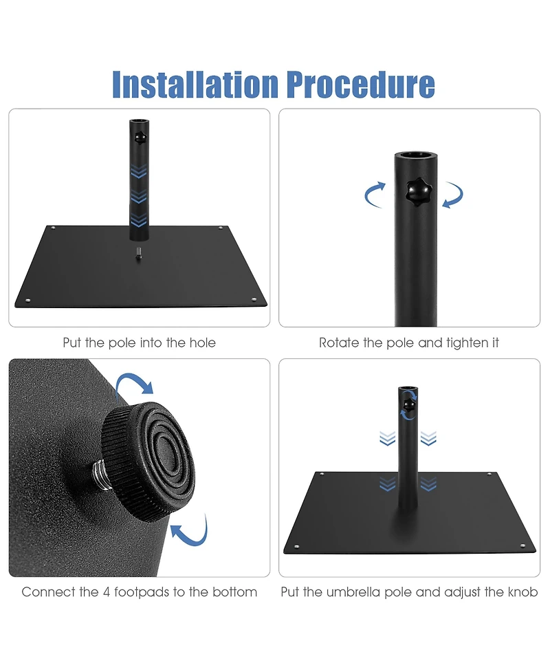 20'' Square Patio Umbrella Base Weighted 35 Lbs Outdoor Market Stand Footpads