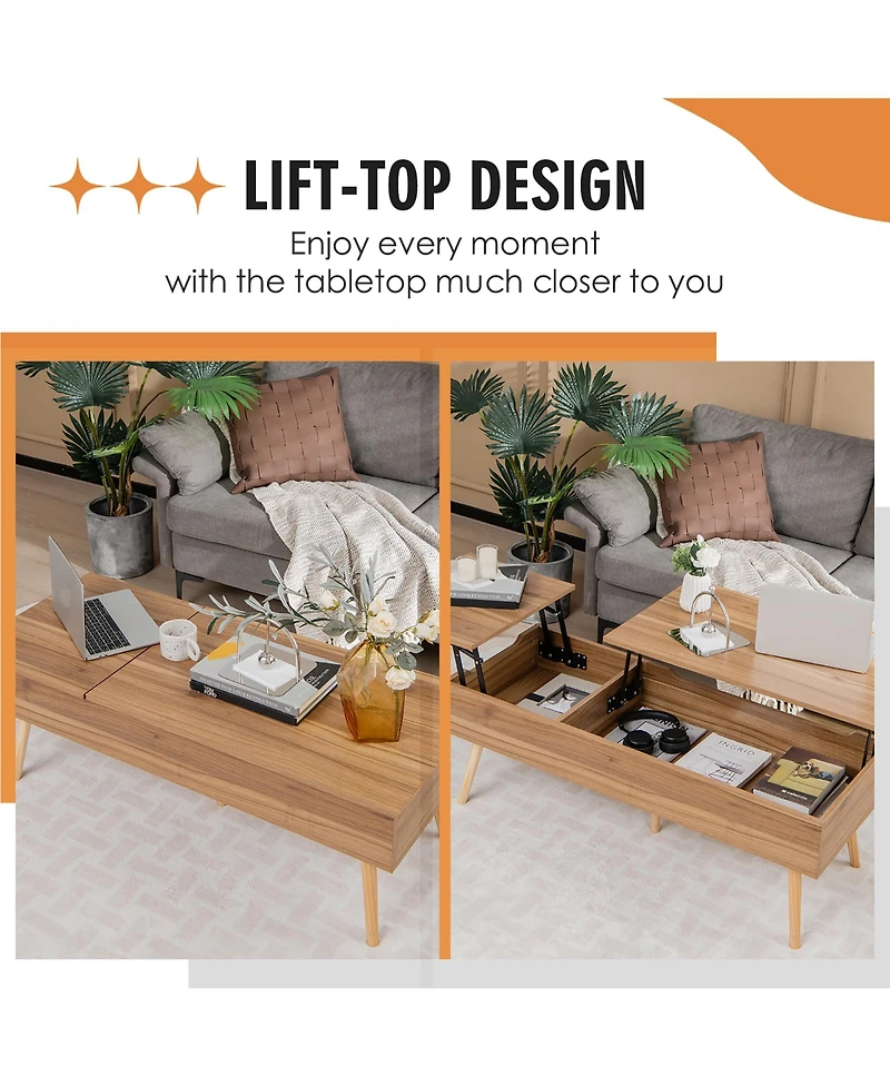 47'' Lift Top Coffee Table Central Table with Hidden Compartments