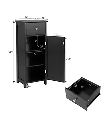 Wooden Bathroom Floor Storage Cabinet Organizer w/ Drawer Adjustable Shelf