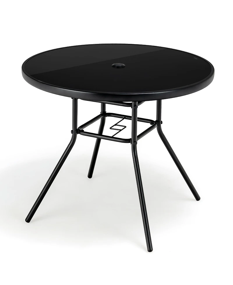 Costway 34 Inch Patio Dining Table Round Tempered Glass Tabletop with 1.5'' Umbrella Hole