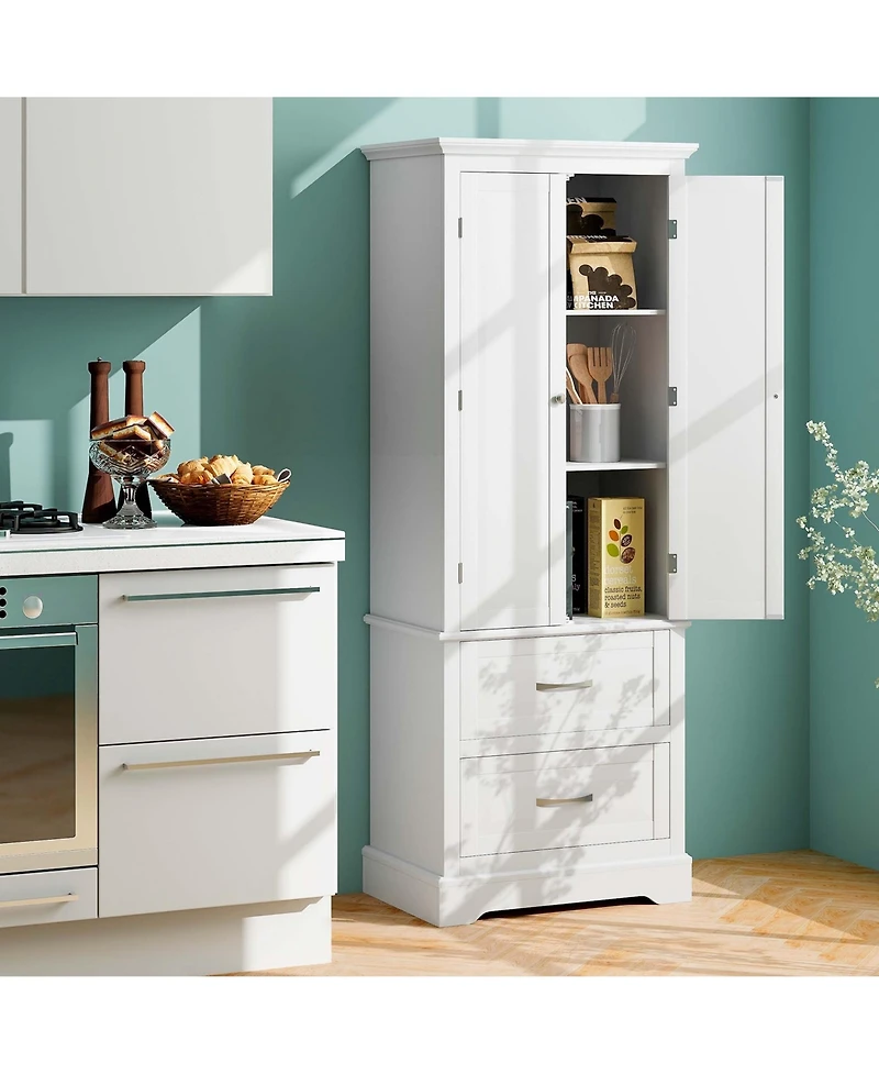 62'' Tall Bathroom Freestanding Floor Storage Cabinet with 2 Doors Shelves Drawers