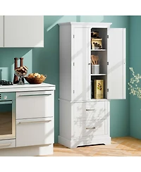 62'' Tall Bathroom Freestanding Floor Storage Cabinet with 2 Doors Shelves Drawers