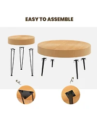 Farmhouse Round CoffeeTable Set of 2 End Table Natural Finish for Living Room