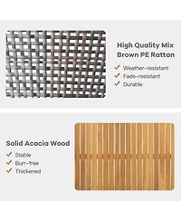 Costway 4PCS Patio Rattan Furniture Set Acacia Wood Cushioned Sofa