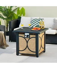 Costway 28 Inch Square Propane Gas Fire Pit Table with Fire Glasses &Rain
