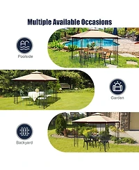 10' x 10' Patio Canopy Gazebo Outdoor 2-Tier Steel Tent Heavy-Duty L-Shaped