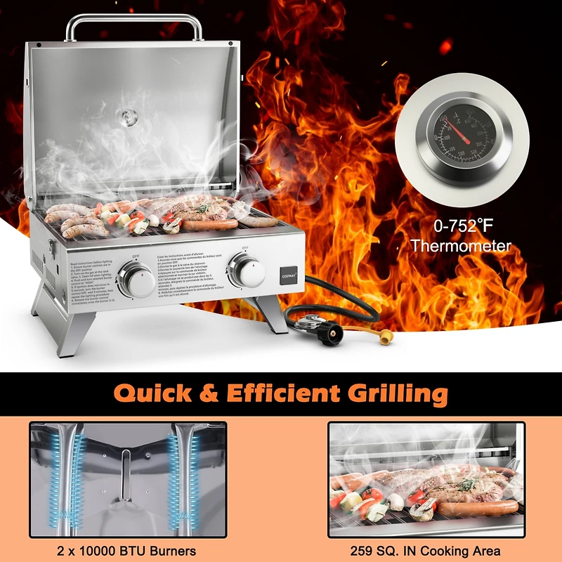 20,000 Btu Stainless Steel Propane Grill for Outdoor