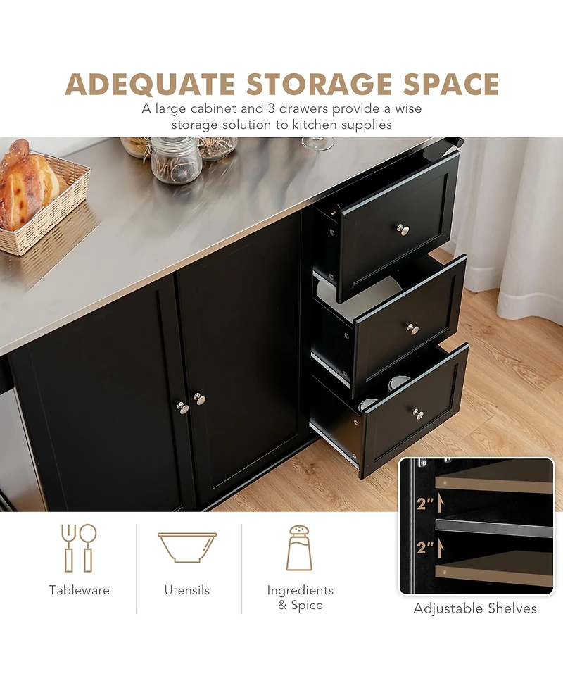 Kitchen Island 2-Door Storage Cabinet Stainless Steel Top