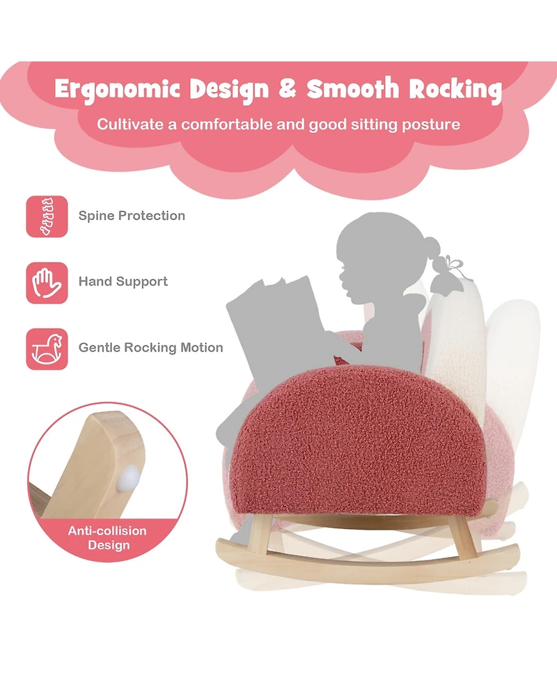 Kids Rocking Chair Children Armchair Velvet Upholstered Sofa w/ Solid Wood Legs