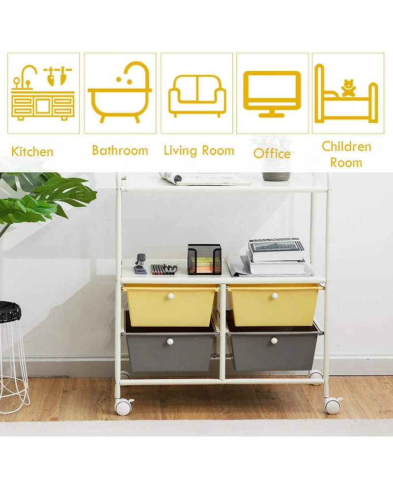 Rolling Storage Cart w/4 Drawers 2 Shelves Metal Rack Shelf Utility Organizer