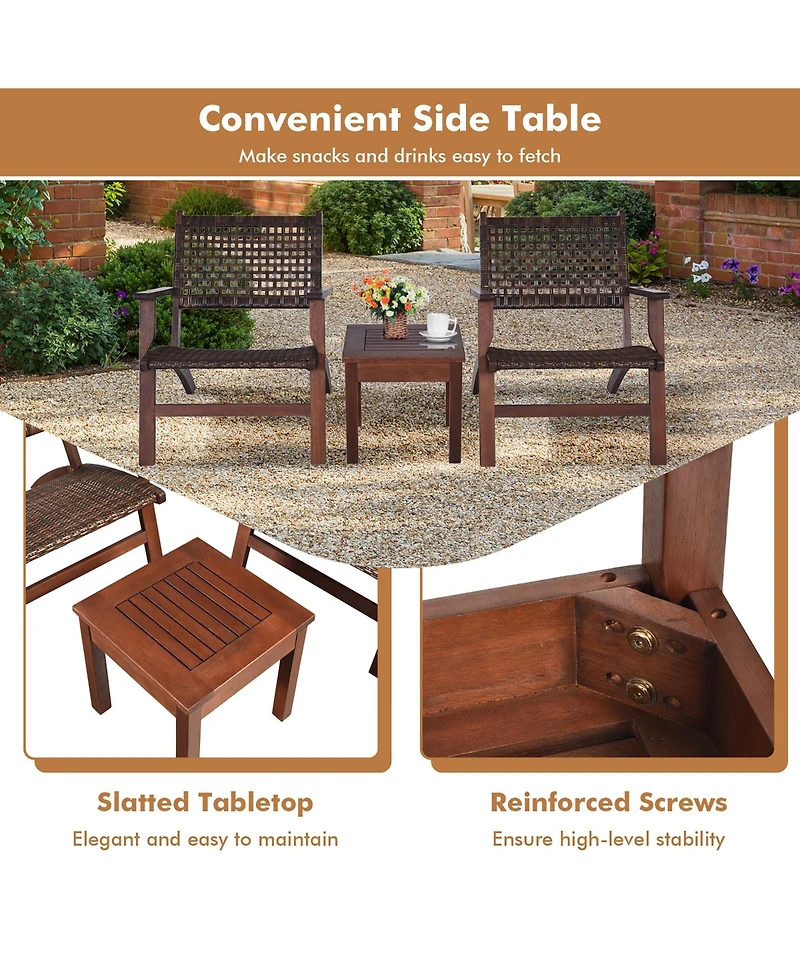 Gymax 3PCS Rattan Patio Chair & Table Set Outdoor Furniture Set w/ Wooden Frame