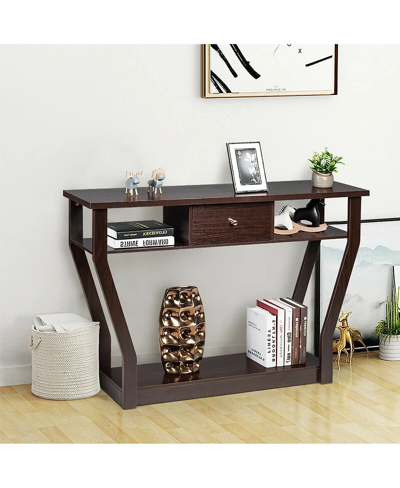 Costway Modern Sofa Accent Table with Drawer Entryway Hallway Hall