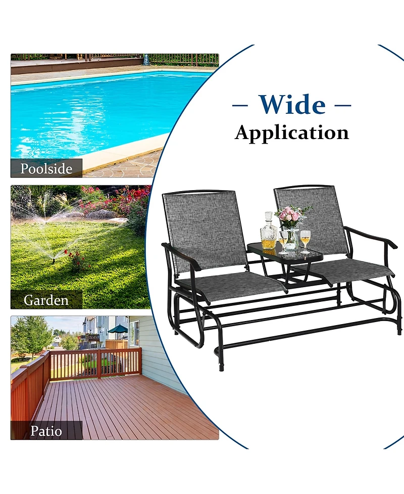 2 Person Outdoor Patio Double Glider Chair Loveseat Rocking
