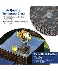 Gymax 6PCS Rattan Outdoor Sectional Sofa Set Patio Furniture Set w/ Navy Cushions