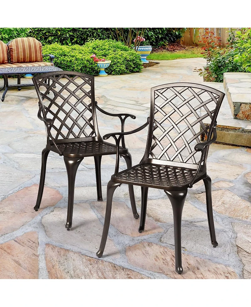 Costway Outdoor Cast Aluminum Arm Dining Chairs Set of 2 Patio Bistro Chairs