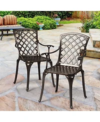 Costway Outdoor Cast Aluminum Arm Dining Chairs Set of 2 Patio Bistro Chairs