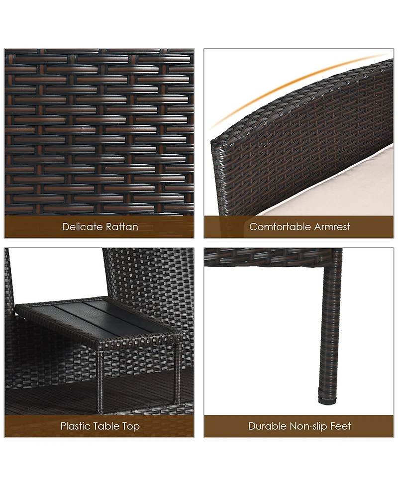 Costway Patio Rattan Conversation Set Loveseat Sofa Cushioned Coffee Table