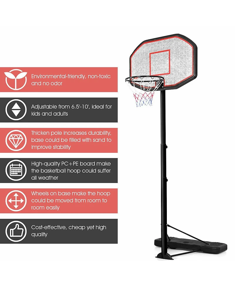 Costway 10ft 43'' Backboard In/outdoor Adjustable Height Basketball