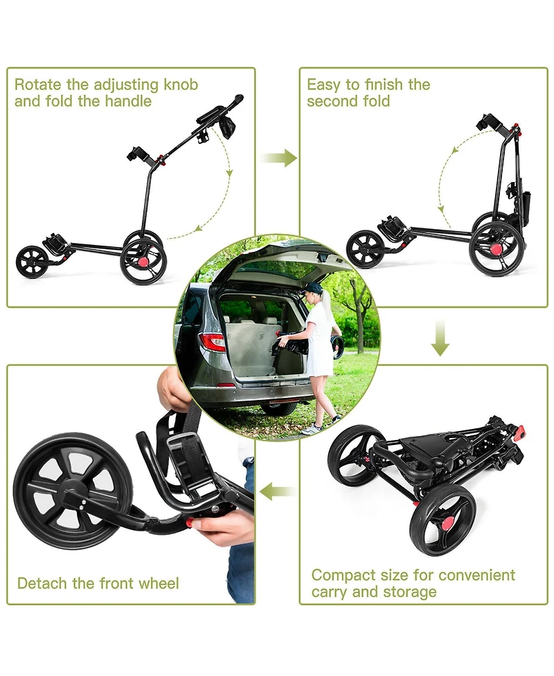 Foldable 3 Wheel Golf Pull Push Cart Trolley
