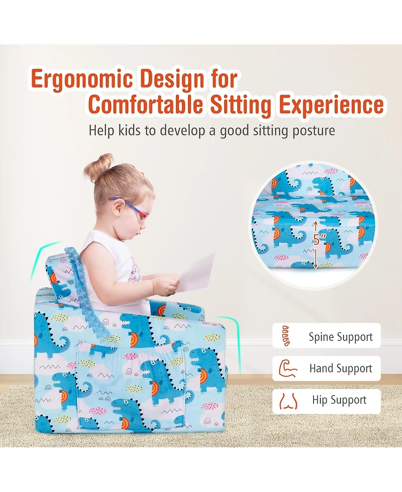 2-in-1 Convertible Kids Sofa to Lounger Flip-Out Chair