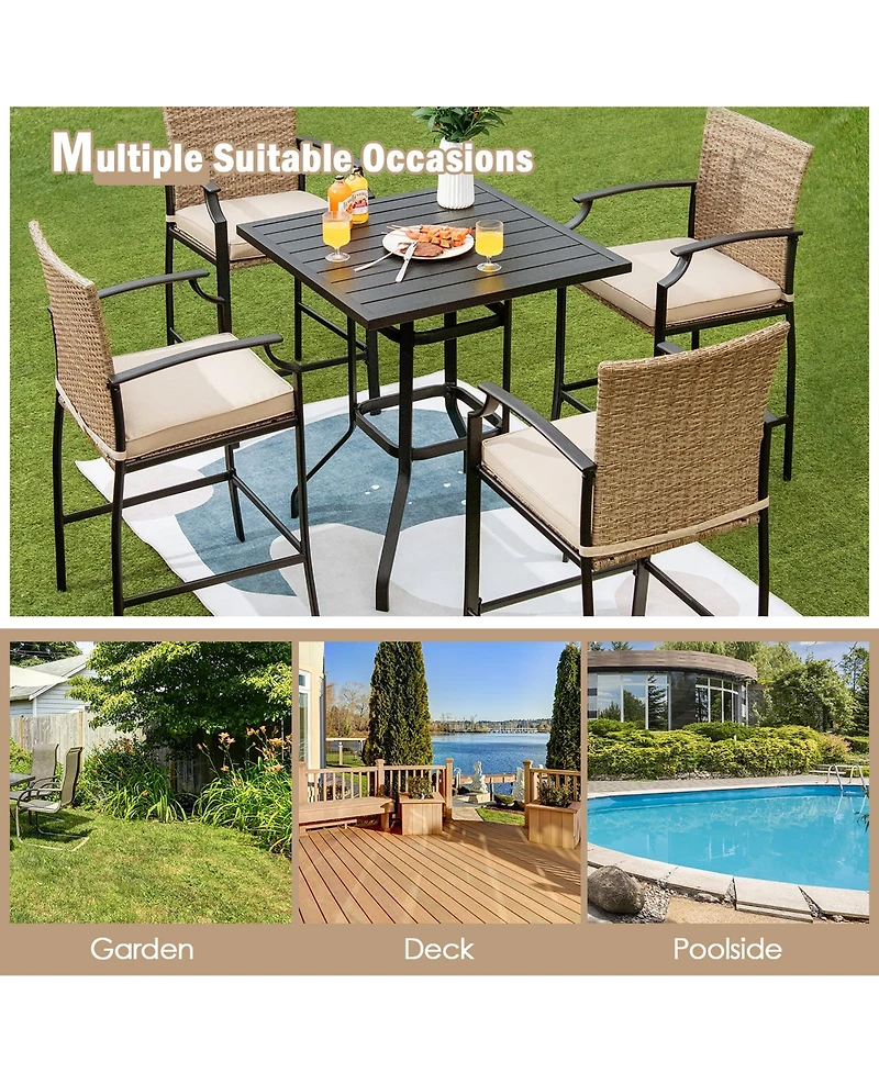 32'' Patio Square Bar Table Metal Cafe Bistro Table Garden Deck