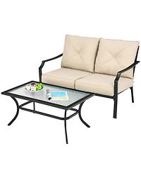 Costway 2 Pcs Patio Loveseat with Coffee Table Outdoor Sofa Bench with Cushions