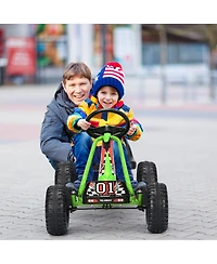 Kids Pedal Go Kart 4 Wheel Ride On Toys w/ Adjustable Seat & Handbrake
