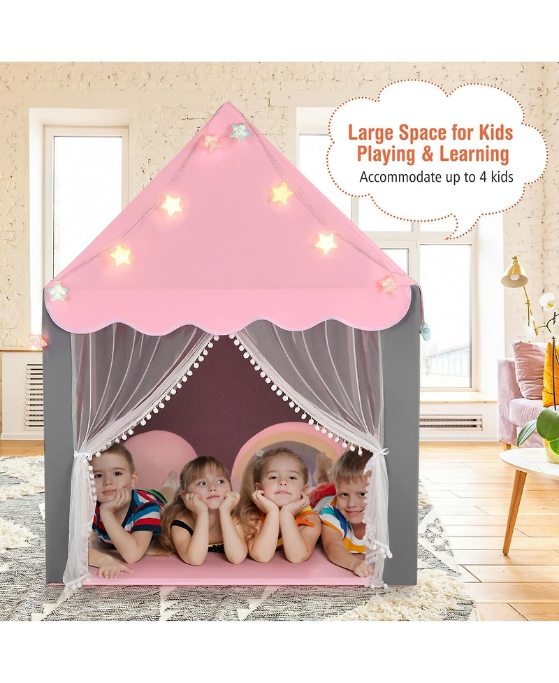 Kids Playhouse Tent Large Castle Fairy Tent Gift w/Star Lights Mat