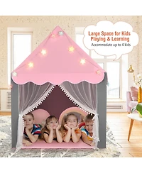 Kids Playhouse Tent Large Castle Fairy Tent Gift w/Star Lights Mat