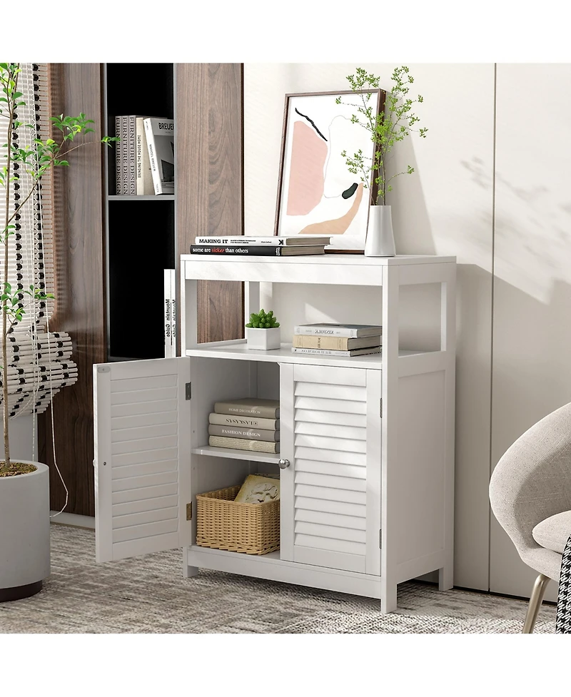 Bathroom Floor Cabinet Free Standing Storage Organizer w/ Double Shutter Doors