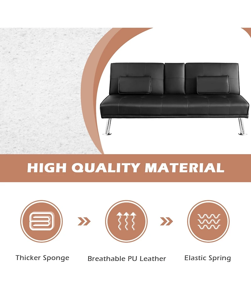Convertible Folding Futon Sofa Bed Leather