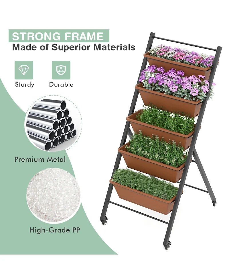 5-Tier Vertical Raised Garden Bed with Wheels and Container Boxes