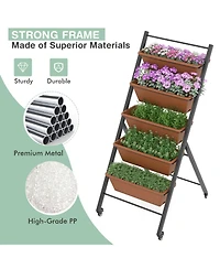 5-Tier Vertical Raised Garden Bed with Wheels and Container Boxes
