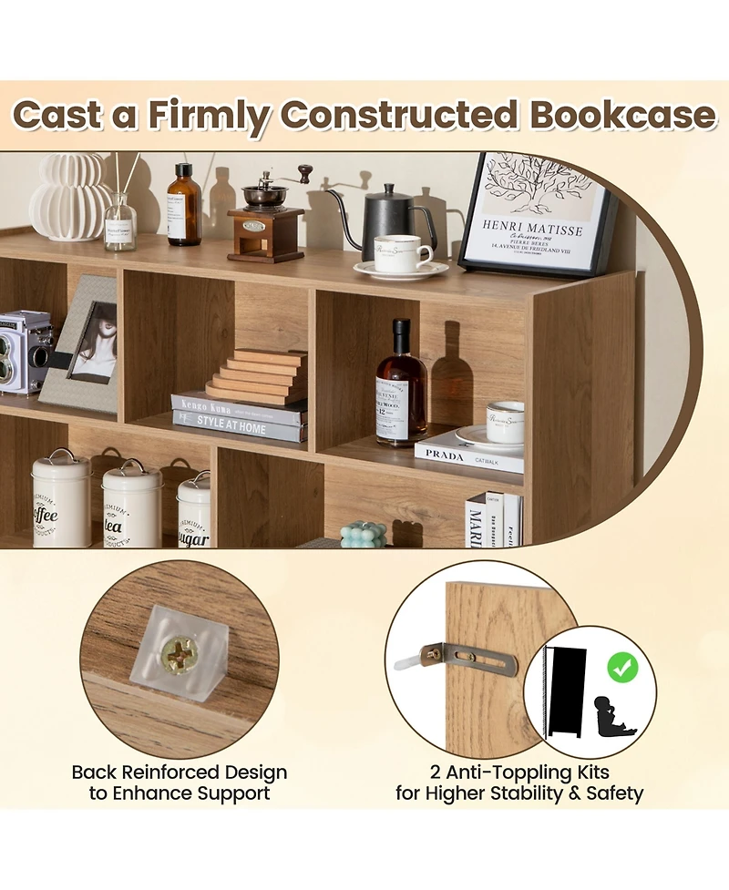 8 Cube 3-Tier Open Wooden Bookshelf Toy Storage Organizer with Anti-toppling Kits