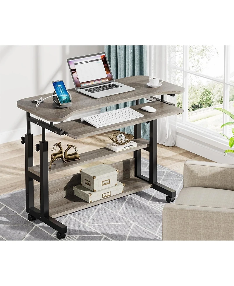 Tribesigns Portable Desk with Power Outlets, Height Adjustable Side Table Sofa Couch Bedside Laptop Computer Cart Usb Charging Ports, Mobile Smal