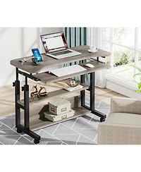 Tribesigns Portable Desk with Power Outlets, Height Adjustable Side Table Sofa Couch Bedside Laptop Computer Cart Usb Charging Ports, Mobile Smal