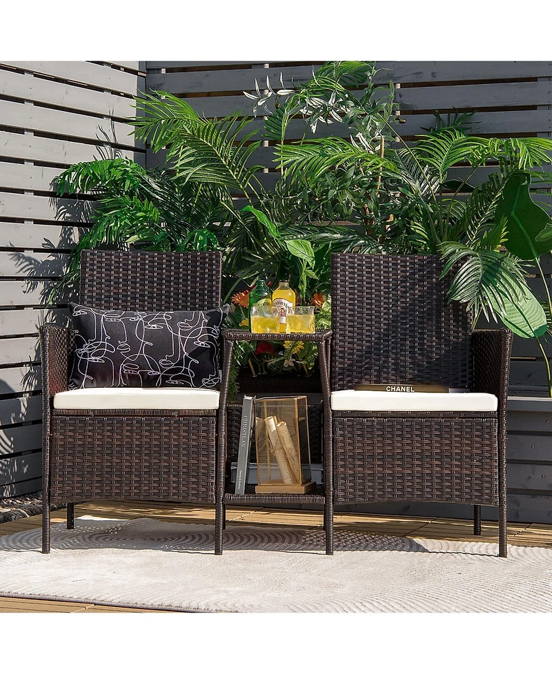 Sugift Rattan Patio Conversation Set Cushioned with Glass Table